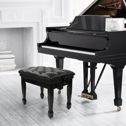 FILISITE Genuine Leather Adjustable Music Bench, Piano Stool, Vanity Chair Piano Bench Stool, Piano Bench, Adjustable Heavy Duty Wooden Double Keyboard Piano Bench Seat XHJ-1G(Black)