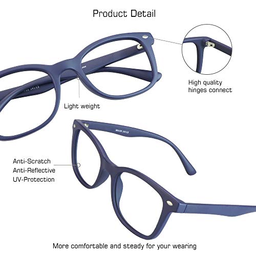 Image of VisionGlobal Blue Light Blocking Glasses for Computer Reading or Gaming, UV 400 Anti Glare Lenses Help Reduce Eye Strain and Fatigue, Men and Women Frame, x1.25 No Magnification