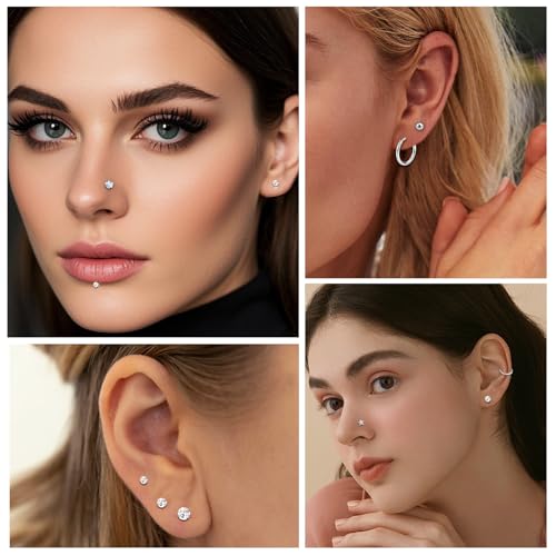 ONESING 18Pcs Threadless Flat Back Earrings 20G Stainless Steel Cartilage Earrings for Women Hypoallergenic Small Huggie Hoop Flat Back Stud Earrings Tragus Helix Labret Lip Conch Push in Nose Studs Body Piercing Jewelry4