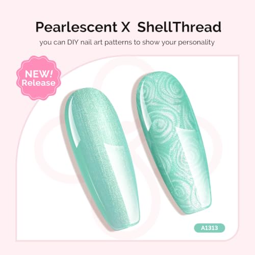 Image of MelodySusie Turquoise Pearl Gel Nail Polish,0.5fl oz Soak Off UV LED Drawing Shimmer Gel Polish Soak Off Swirl Shell Thread Effect Gifts for Women Nail Art Manicure Salon DIY Nail Design-A1313