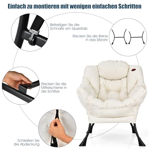 COSTWAY Sessel gepolstert, Relaxsessel mit Armlehnen & Seitentasche, Loungesessel, Fernsehsessel, Ohrensessel für Wohnzimmer, Schlafzimmer, Büro (Beige) – Bild 8