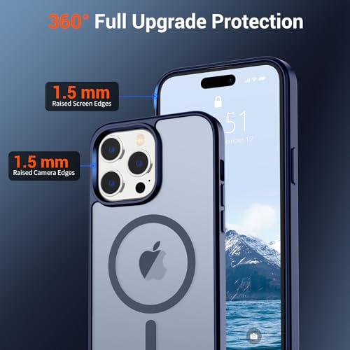 Image of SUPFINE Magnetic for iPhone 14 Pro Max Case (Compatible with MagSafe) (Military Grade Drop Protection) Slim Translucent Matte Shockproof with Anti-Fingerprint Phone Case,Navy Blue