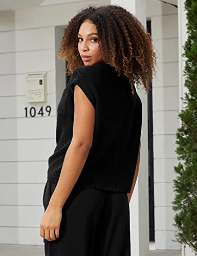 Image of Himosyber Women's Solid Sleeveless Vest Mock Neck Cap Sleeve Knitwear Sweater Tops