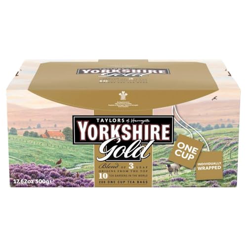 Yorkshire Tea, Gold, Individually Wrapped Bags, 200 Count (Pack of 1), Premium Blend, Rich, Smooth, and Satisfying, Classic British Breakfast Blend, Caffeinated, Enjoy Hot or Iced, 200 Teabags