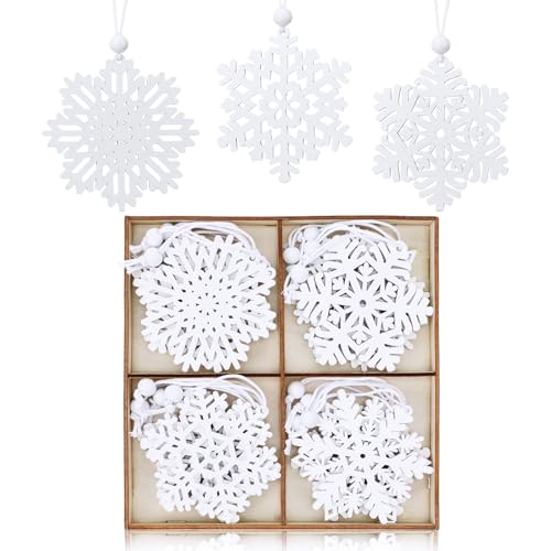 KFHENSOMR 16 Stück Weihnachtsbaumschmuck Holz, 3' Weiße...