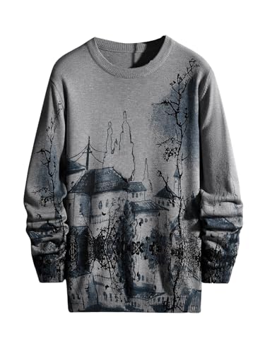 SOLY HUX Men's Long Sleeve Graphic Sweater Crew Neck Drop Shoulder Casual Pullover Tops Knitwear