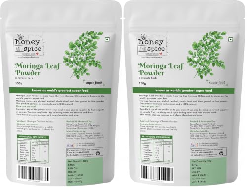 Image of Honey and Spice Moringa Powder (150g) | Paper packaging | Moringa leaves Powder for Immunity, Digestion & Energy (Pack of 2)