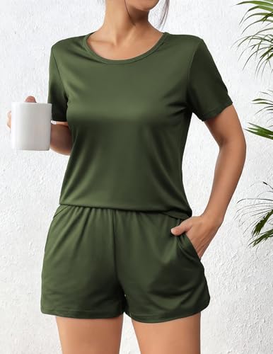 Image of Ekouaer Women's Pajama Sets Short Sleeve Pjs 2 Piece Top and Shorts Sleepwear Comfy Soft Lounge Sets with Pockets