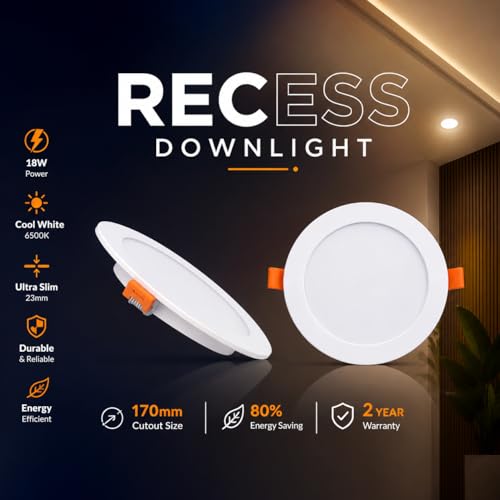 Image of Instapower Polycarbonate Recessed Ceiling Light Ultra Slim Round LED Downlight 2-Year Warranty (Cool White - 18W)