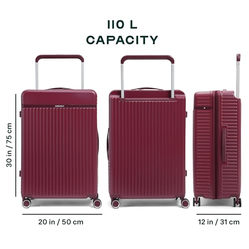 Image of Assembly Large Check-in Suitcase with Ultra Wide Trolley Design & TSA Lock, Durable Polycarbonate Hard Shell Luggage for Adventure Travel, Red, 28-Inch