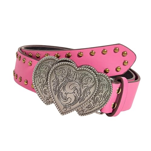 Waist Belt Buckle Belt 3.8cm Wide PU Leather Vintage Fashion Jewelry Gifts for Women for Party Jeans Pants Disco Dancing, Rose Pink