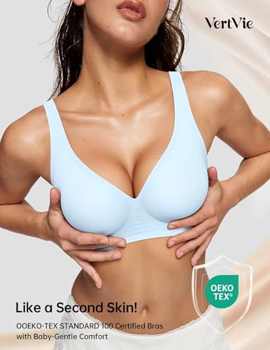 Image of Vertvie Jelly Wireless Bras for Women Push Up Plunge Seamless T-Shirt Bras No Underwire Supportive Full Coverage Bralettes