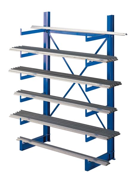 Grundregal, K 1000 Kragarmregal-Set, einseitig, 2000 x 1250 x 500 (HxBxT), RAL 5010 enzianblau, Tragkraft je anm: 200 kg, Tragkraft gesamt einschließlich Fußebene: 2.400 kg