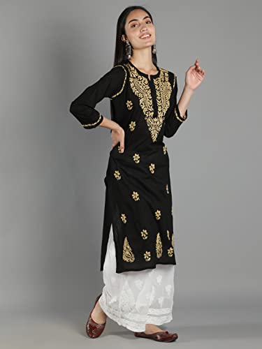 Image of Seva Chikan Hand Embroidered Lucknowi Chikankari Cotton Kurta Kurti for Womens SCL4219