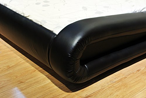 Greatime Modern Trending Waved Bed, Upholstered Faux Leather, Easy Assembly, Strong Wood Slats Support Platform Bed (Queen Size, Black Color) #TOP5