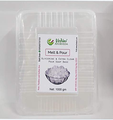 Vedini Ultra Clear Melt and Pour Glycerine Soap Base, Sulphate Free (SLS SLES & Paraben Free) 1 KG