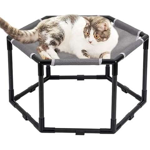 Tokenkuko Cat Bed,Elevated Cat Hammock Bed,Pet Hammock Bed,Raised Cat Swing Bed, Easy Assembly Breathable Cat Hammock with Removable Washable Mesh for Multi-Cat Households, Indoor Cats(Gray) Cover