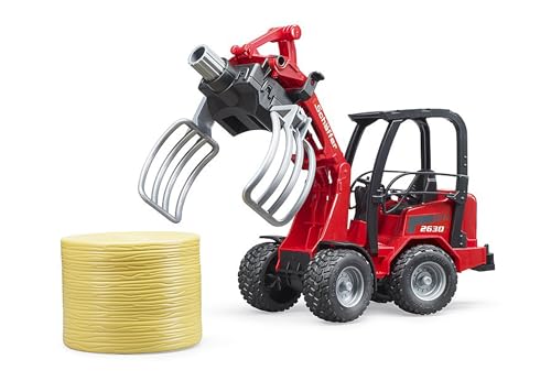 bruder 2192 Schäffer Hoflader 2630 mit Ballengreifzange und einem Rundballen, Mehrfarbig