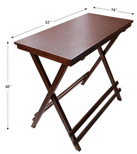 Image of fplus Teak Wood Folding Table, 32 x 16 x 30 Inches | Portable Foldable Table for Dining, Bedroom, Balcony & Indoor Use
