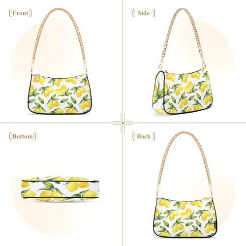 Image of Shoulder Bags for Women Vintage Yellow Lemon Fruit and Blue Print Hobo Tote Handbag Small Clutch Purse with Zipper Closure