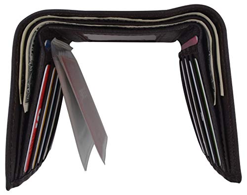 Mens Trifold Wallet RFID Blocking Genuine Leather Bifold ID Window (Brown)4