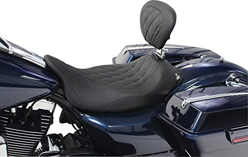 Mustang Motorcycle Seats 79725 Wide Tripper Solo Seat With Driver Backrest For Harley-Davidson Electra Glide Standard, Road Glide, Road King & Street Glide 2008-'21, Diamond, Black #TOP1