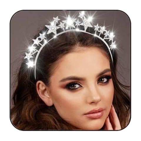 CAKURE Star Halo Crown Headband Silver Rhinestone Celestial Wedding Tiaras Crystal Mary Headpiece Party Wedding Hair Accessories for Women and Girls Cover