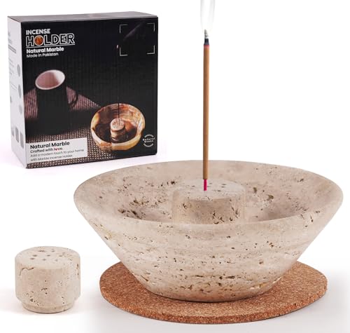 SPESHSTONES Marble Incense Holder 5.5 Inch Travertine Incense Burner for Sage, Palo Santo Sticks & Cones - Ash Catcher, Smudge Bowl for Gifts, Yoga, Meditation, Living Room & Home Decor