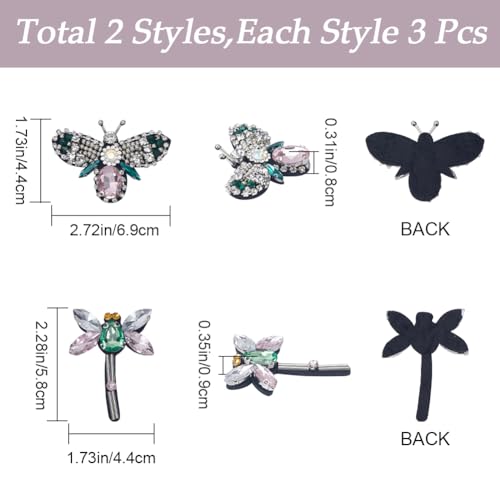 GORGECRAFT 6Pcs 2 Styles Rhinestone Beaded Applique Crystal Pearl Animal Bees Dragonfly Decorative Sew on Embroidery Patches Appliques for DIY Craft Party Dress Costume Jeans Shoes Bag Hat Decor - Image 2