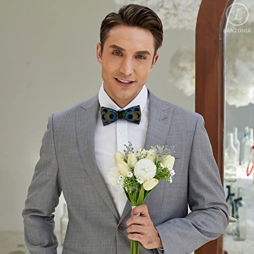 Image of Feather Bow Ties for Men Original Luxury Elegant Wedding Bow Tie Pre-Tied Handmade Mens Bowties for Tuxedo
