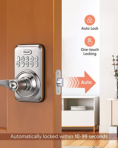 Keyless Entry Door Lock With Handle, Zowill Electronic Keypad Deadbolt Door Locks Handle Lever, Front Door Lock Set, Digital Door Lock, Auto-Locking, Anti-Peep Code Door Handle Lock, Satin Nickel #TOP1