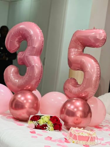 Image of Number Balloons Pearl Pink 22 Balloon 40 inch for 22 Birthday Decorations | Saturated Color, Large 40 in, With Straw & Hanging Hole, For Back-to-School Season, Wedding, Christmas, New Year, Anniversary