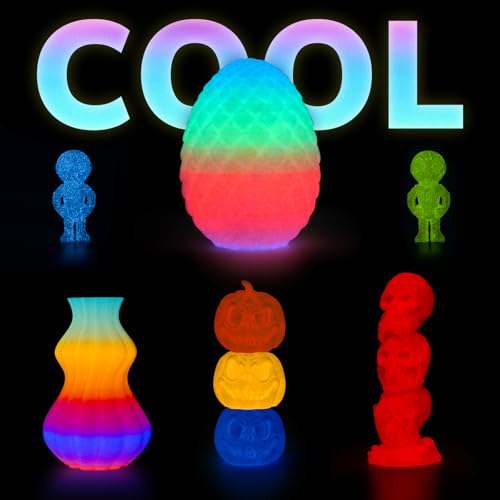 Image of AMOLEN PLA Filament Glow in The Dark, Rainbow 5M Red, Blue, Green, Orange, Multicolor Fast Change 3D Printer Filament 1.75mm, Best with UV Lamps, 1KG Spool (2.2lbs), Dimensional Accuracy + /- 0.02 mm
