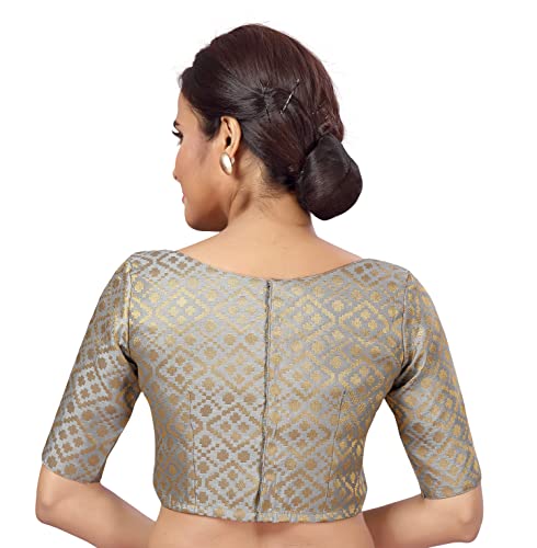 Image of Studio Shringaar Women's Readymade Brocade Elbow Length Sleeves Saree Blouse