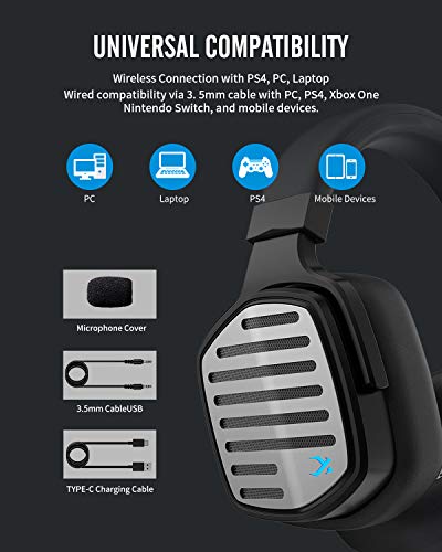 XIBERIA G02 Wireless Gaming Headset with Detachable Unidirectional Microphone Compatible for PC,PS4,PS5,2.4GHz Ultra-Low Latency,Noise Cancelling MIC,Memory Foam Earmuffs(Wired Mode for Xbox One)