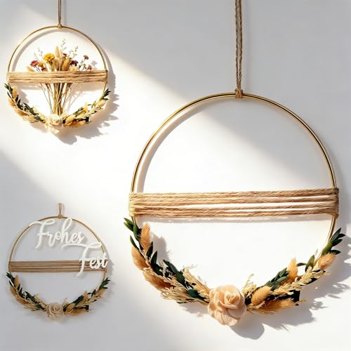 WPAJIRZO Trockenblumenkranz 28 cm, Metallring mit Trockenblumen,...