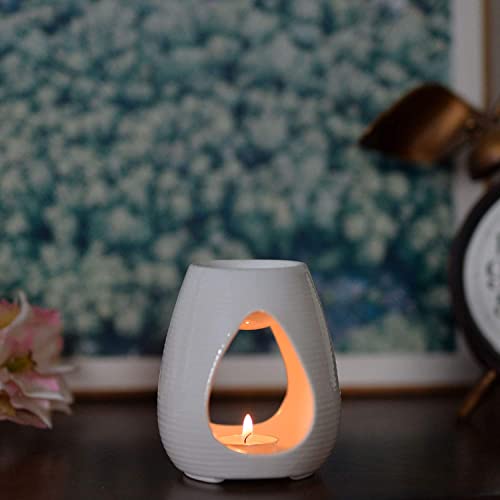 Dicahome Ceramic Tealight Candle Holder Oil Burner, Essential Oil Or Wax Melts Burner, Aromatherapy Aroma Oil Diffuser Furnace Home Decoration Romantic White #TOP4