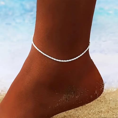 Image of Fesciory Silver Ankle Bracelets for Women, Adjustable Rhinestone Pendant Tennis Anklet, Butterfly Heart Infinite Diamond Summer Beach Foot Chain Jewelry Gifts