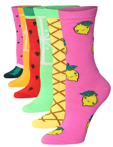 Image of Tipi Toe Women's 6-Pack Funky Crew Socks | Colorful Fun Patterned Novelty Dress Socks, Sizes 9-13