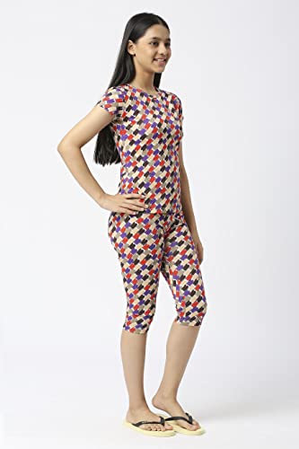 Image of SINI MINI Round Neck with Half Sleeve Top & Capri Beige Girls Casual Pack of 1 Night Suit Set