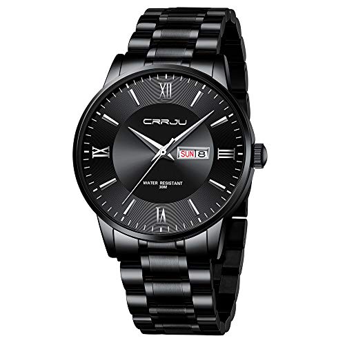 Image of CRRJU Men's Fashion Luxury Stainless Steel Watches for Men Business Auto Date Chronograph Analog Quartz Wristwatches