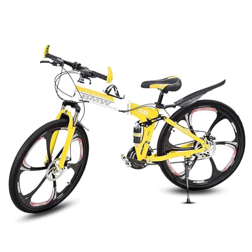 Image of Amaze Kai Dual Suspension Bikes Bm Foldable Gear Cycle for Men with 21 Speed Gear 6 Spoke | Folding Mountain Bike with Double Disc Break & Mac Wheel, 26 Inch (Yellow)