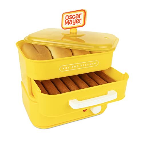 Comparison: Best Hot Dog Cooker 5 Nostalgia Oscar Mayer Diner-Style Hot Dog Steamer and Bun Warmer, 8 Hot Dog and 4 Bun Capacity, Steam Bratwursts, Sausages, Vegetables, Fish, Dumplings, Yellow