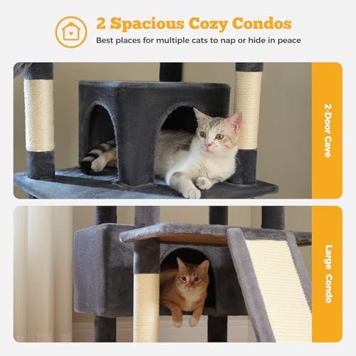 Image of MUTTROS 81 inch Heavy Duty Cat Tree for Large Cats up to 20lbs - Extra Tall Cat Tower with Metal Frame Hammock, 6 Sisal Scratching Posts, 2 Perches - Indoor Cat Furniture for Maine Coon, Dark Gray