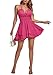 LYANER Women's Halter Deep V Neck Backless Ruffle Sleeveless Sexy Skater Mini Dress Solid Rose Small