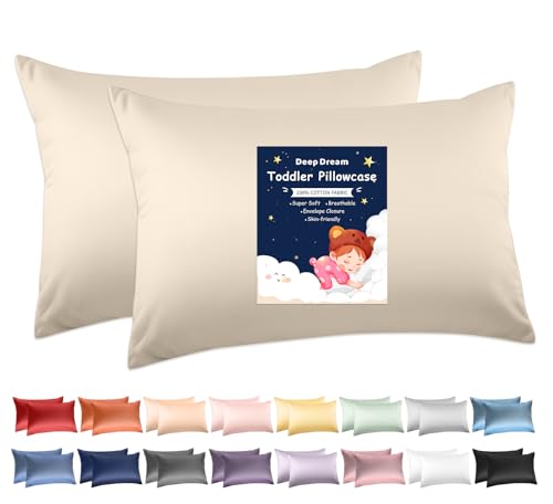 Image of Deep Dream Toddler Pillowcases for 13x18 Pillow 2 Pack, 100% Cotton Travel Pillow Case Cover, 600 Thread Count Cotton Pillow Covers, Soft & Breathable Small Pillow Cases Envelope Closure, Cream