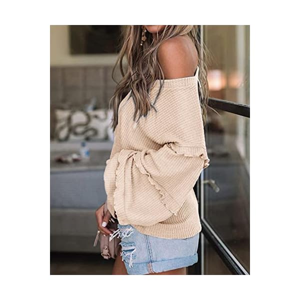 BTFBM-Womens-V-Neck-Long-Sleeve-Blouse-Loose-Fit-Tunics-Ruffles-Off-Shoulder-Waffle-Knit-Solid-Color-Tops-Fall-Tee-Shirts BTFBM Women’s V Neck Long Sleeve Blouse Loose Fit Tunics Ruffles Off Shoulder Waffle Knit Solid Color Tops Fall Tee Shirts(Solid Apricot,Small)