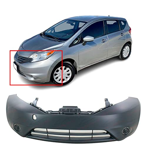 Front Plastic Bumper Cover Fascia for 2014-2016 Nissan Versa Note SL S Plus SV Hatchback 14-16. New, Primed and Ready for Paint. with Fog Light Holes. NI1000292 FBM223VY0J 2015