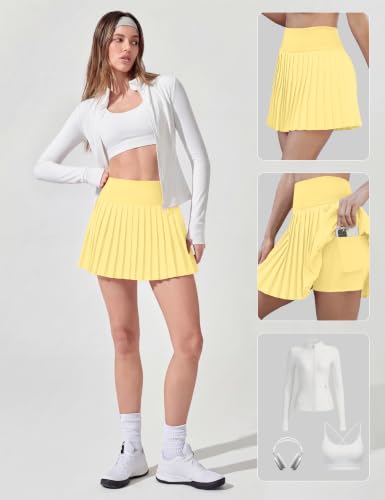 Image of Alaroo Pleated Tennis Skirt for Women with Pockets Shorts Skort | High Waisted Golf Athletic Skorts Running Workout Skirts