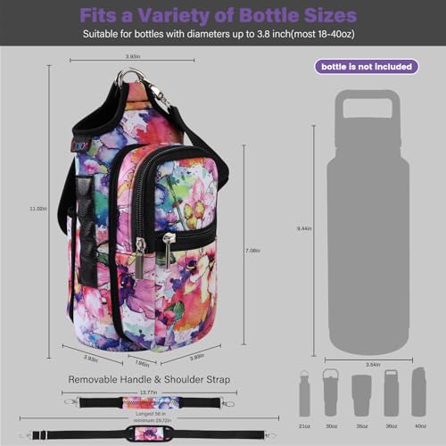 Image of icolor Magnetic Water Bottle Holder Gym Bottle Carrier Bag with Phone Pockets & Gym Accessories Organizer for Men Women,5 Magnets Gym Phone Bag Pouch Sleeve with handle Shoulder Strap (Color-Flower)
